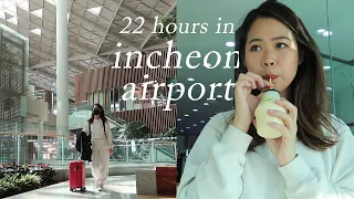 22 Hour Long Layover in Incheon Airport | Korean convenience store food, free Transfer Lounge