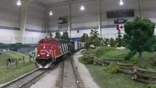 Running the Multi-club Freemo HO model train layout at Salmon Arm in 2016