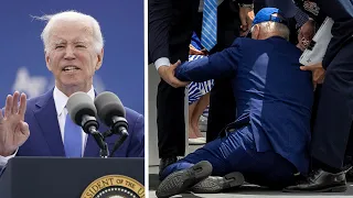 U.S. President Joe Biden falls on stage during commencement ceremony