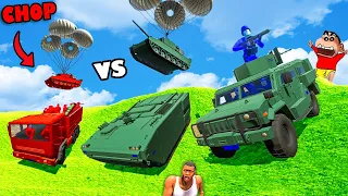 SHINCHAN and CHOP Tesla Tank vs MACHINE GUN in Ravenfield Battleground HINDI