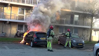 PRIO1 Brandweer Lelystad in actie voor een Autobrand!