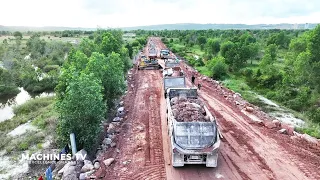Starting New Project Huge Trucks Capable Transporting Massive Stone Dumping For Dozer Pushing