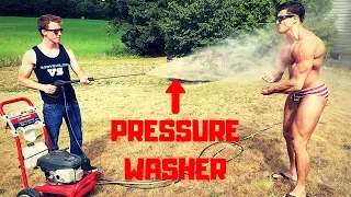 Peeling my SKIN OFF with a PRESSURE WASHER | Bodybuilder VS Power Washer Challenge Fail