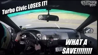 Turbo Civic Spins Out! 700HP 150mph Roll Racing Save