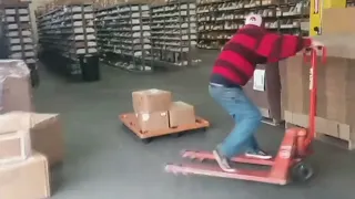 freestyle pallet jack skills and tricks on a pallet jack