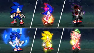 Sonic All Transformations: Dark sonic, Fire Sonic, Hyper, Super Sonic, Specials - MUGEN JUS CHAR
