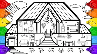 Glitter Tulip House Coloring and Drawing for Kids | How to Draw Tulip House Coloring Page