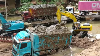 CUCI SUNGAI PENUH LUMPUR ‼️🔥 RC EXSAVATOR DAN RC DAM TRUK HINO 500 LOADING LUMPUR DI TEPI SUNGAI