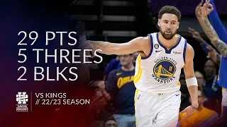 Klay Thompson 29 pts 5 threes 2 blks vs Kings 22/23 season