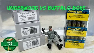 Underwood vs Buffalo Bore Ammunition | 9mm, 357 Magnum and 10mm Into Clear Ballistics Gel