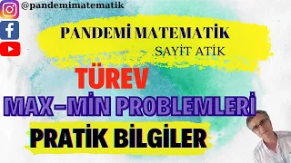 TÜREV SORU ÇÖZÜMÜ | MAKSİMUM MİNİMUM PROBLEMLERİ AYT | PANDEMİ MATEMATİK +PDF