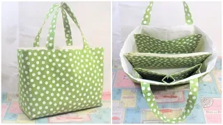 トートバッグ作り方　中仕切りファスナーポケット付き　How to make tote bag with zipper divider