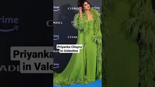 "#priyankachopra  stuns in green #valentino  dress at #citadel premiere in Rome with #nickjonas "