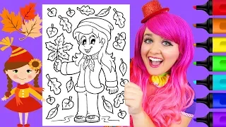 Coloring Cute Autumn Girl Thanksgiving Coloring Page Prismacolor Markers | KiMMi THE CLOWN