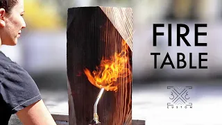 Burnt Wood Table with BUILT-IN Tray & Custom BRASS Handles