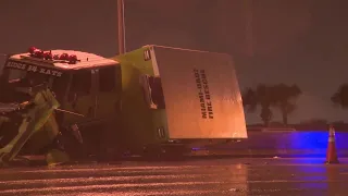 3 hospitalized after Miami-Dade Fire Rescue truck overturns on Turnpike