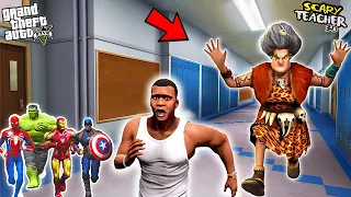 Franklin and Avengers Fight With Scary Teacher Stone Age For Revenge GTAV! | GTAV Avengers