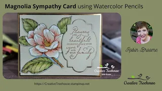 Magnolia sympathy card using watercolor pencils