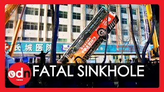 Shocking Video of Enormous Sinkhole Swallowing Bus in China