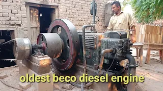 oldest Beco diesel engine amazing startup ! old black diesel engine ! black old diesel engine