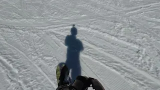 POV beginner snowboarding the Kruser trail at Timberline Lodge on Mt. Hood