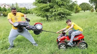 Funny Daddy Tractor and Emir ride on jeep unboxing Funny Power Wheels