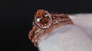 Rose gold diamond engagement ring, Rose gold diamond ring, rose gold wedding ring set