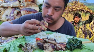 purple sticky rice harvesting || cook and eat Rengma Naga favorite smoked pork and yam curry.