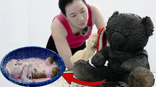 Muddy TEDDY BEAR | ASMR - Satisfying Cleaning of the TEDDY Mud Bear in the Landfill | Satisfy Clean