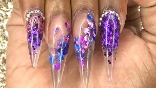 Acrylic Nails Tutorial - How To Acrylic Nails with Nail Forms - Purple Glitter Glass Tips Nails