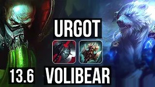 URGOT vs VOLIBEAR (TOP) | 1200+ games, 9/1/1, Godlike, Rank 14 Urgot | KR Master | 13.6