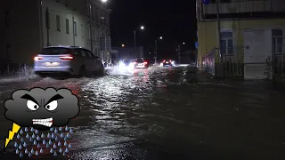 Überflutungen durch heftiges Gewitter in Freiberg (Sachsen), 13. Juli 2021