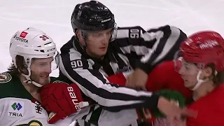 Moritz Seider Confronts Ryan Hartman After His Slewfoot Against Alex DeBrincat