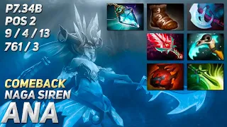 Ana Naga Siren - Dota 2 Safe Lane Gameplay - Patch 7.34b