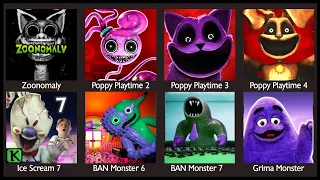 Poppy Playtime Chapter 4,Zoonomaly,Poppy Playtime Chapter 3,Ice Scream 7,Green Monster,Sir Monster 6