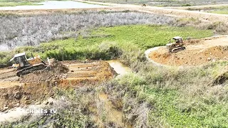 100% Connected New Road Building Over Water Incredible Technique Bulldozer Operator Pushing Clearing