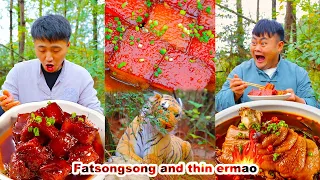 mukbang | Braised Pork | Spicy Chicken | Chili Pork | Beggar King Crab | fatsongsong and thinermao