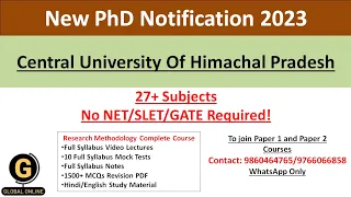 Central University of Himachal Pradesh PhD Notification 2023|New PhD Application at CUHP 2023|