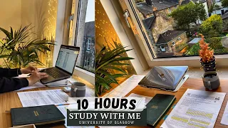 10 HOUR STUDY WITH ME | Background noise, Rain Sound, 10-min Break, No music, Study with Merve