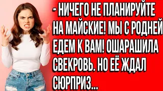 Ничего не планируйте на майские! Мы с родней едем к вам! Ошарашила свекровь.  Но её ждал сюрприз...