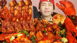 [Mukbang ASMR] Spicy seafood boil🦞LOBSTER, SQUID, CRAB, SHRIMP, ENOKI MUSHROOM 매운 대왕해물찜 Ssoyoung