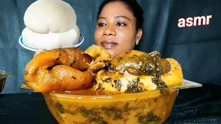 African food mukbang / bitterleaf soup with Goat Meat+ Cow skin and pounded yam fufu