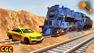 Steam Engine Train Vs Cars on railroad cross #17 BeamNG Drive