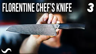 MAKING A FLORENTINE CHEF'S KNIFE IN FLORENTINE FEATHER DAMASCUS!!! Part 3