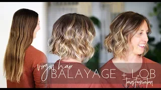 Balayage Technique on Virgin Hair with Long Bob Haircut | Short Hair Transformation!