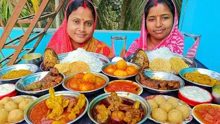 rice chicken fish curry egg kosha fish head chutney papor Misty doi challenging video.. punishment🥹🤣