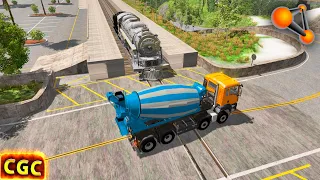 Steam Engine Train Vs Cars on railroad cross #8 BeamNG Drive