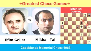 Efim Geller vs Mikhail Tal | Greatest Chess Games | Spanish Opening | Capablanca Chess Tournament