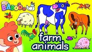 Learn Farm Animals For Kids | Domestic Barnyard Animals Names and Sounds for Children | Club Baboo