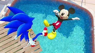 GTA5 Sonic vs Speedy Gonzales vs Mickey mouse  Jumps fails & Ragdolls ep.17 ( Euphoria physics)